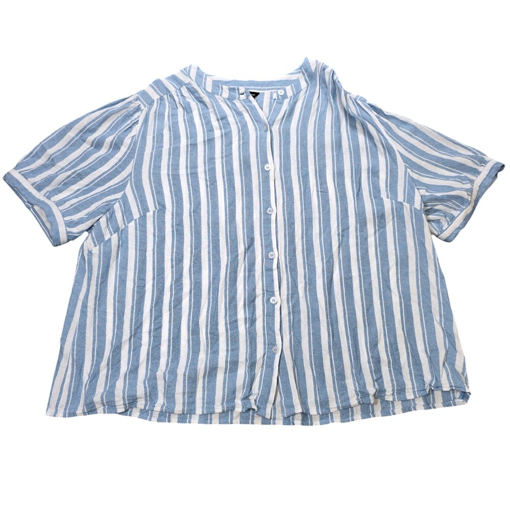 The Limited Button Down Blouse Top Women's 2X Blue White Striped Linen Blend